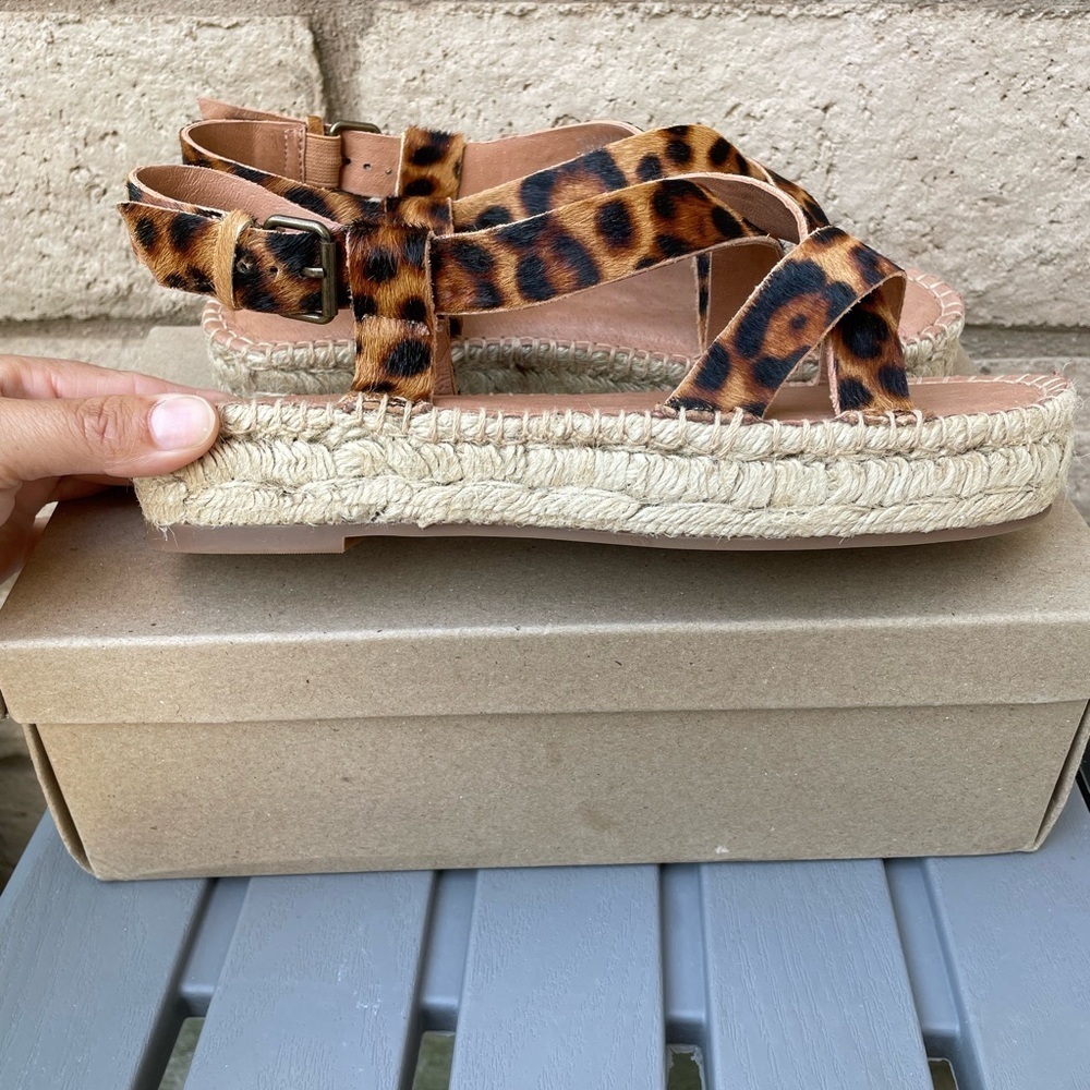 NWT MADEWELL The Malia Espadrille Leopard Sandals Calf Hair Size 8 - Picture 7 of 11